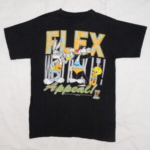 Vintage 90s 1993 Looney Tunes Flex Apparel Workout Gym Single Stitch L Black